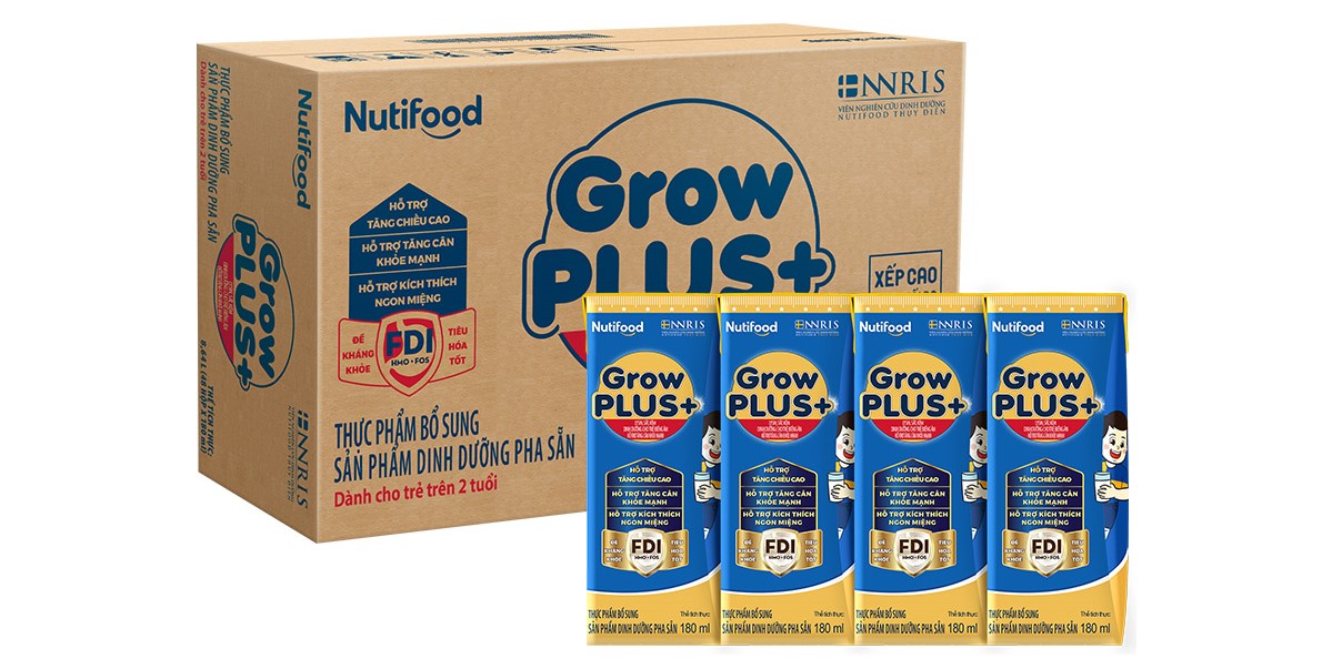 Thùng 48 hộp sữa bột pha sẵn GrowPLUS+ xanh hỗ trợ dinh dưỡng 180ml (Trên 2 tuổi)