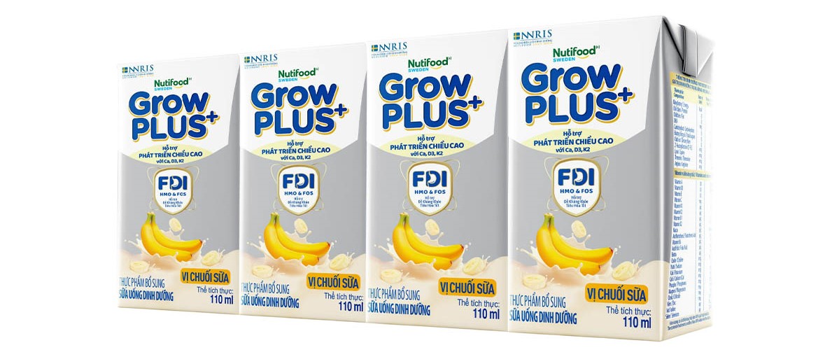 Lốc 4 hộp sữa pha sẵn GrowPLUS+ vị chuối sữa 180ml 