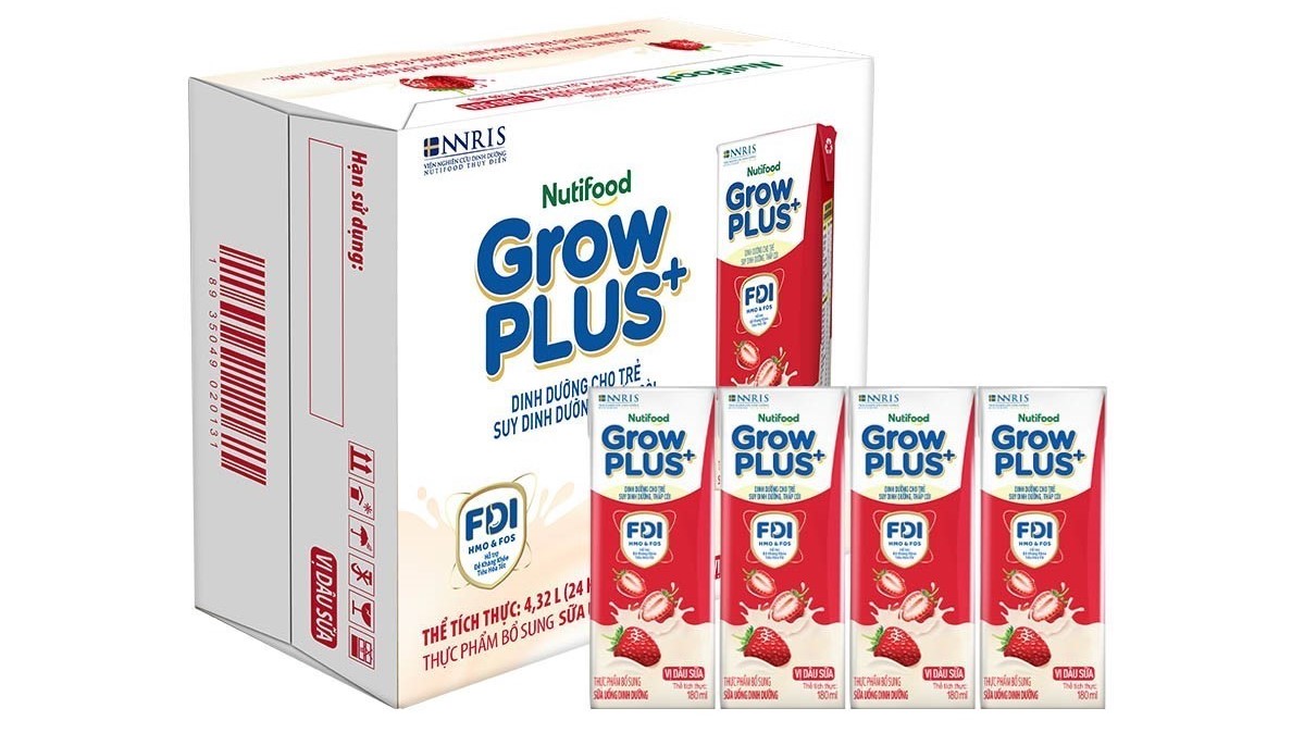 Thùng 24 hộp sữa pha sẵn GrowPLUS+ vị dâu sữa 180ml 