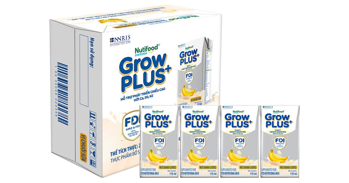 Thùng 24 hộp sữa pha sẵn GrowPLUS+ vị chuối sữa 180ml 