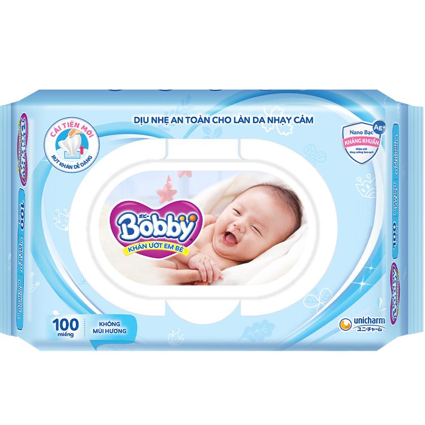Giấy ướt Bobby không mùi 100 tờ có nắp