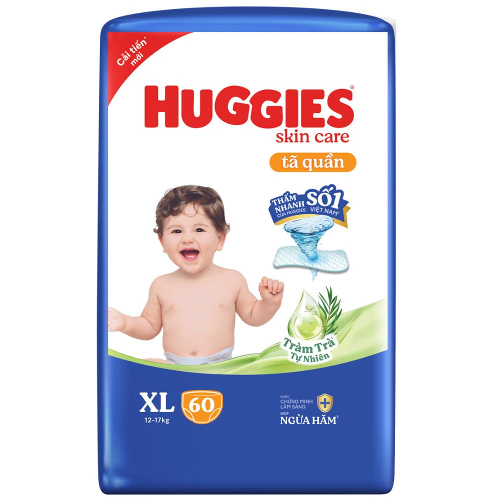 Bỉm - Tã quần Huggies tràm trà size XL 60 miếng (12 - 17kg) (giao bao bì ngẫu nhiên)