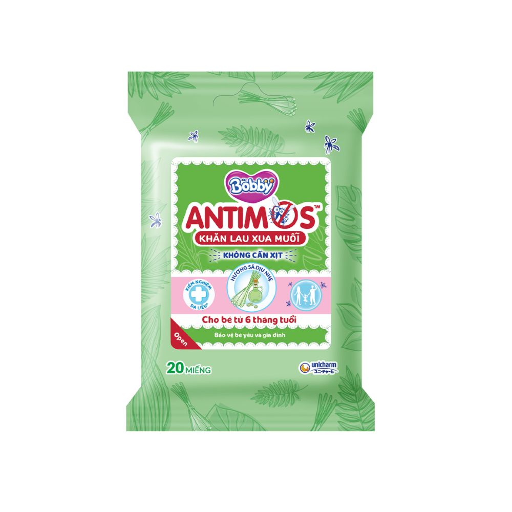 Khăn lau xua muỗi Bobby Antimos 20 miếng