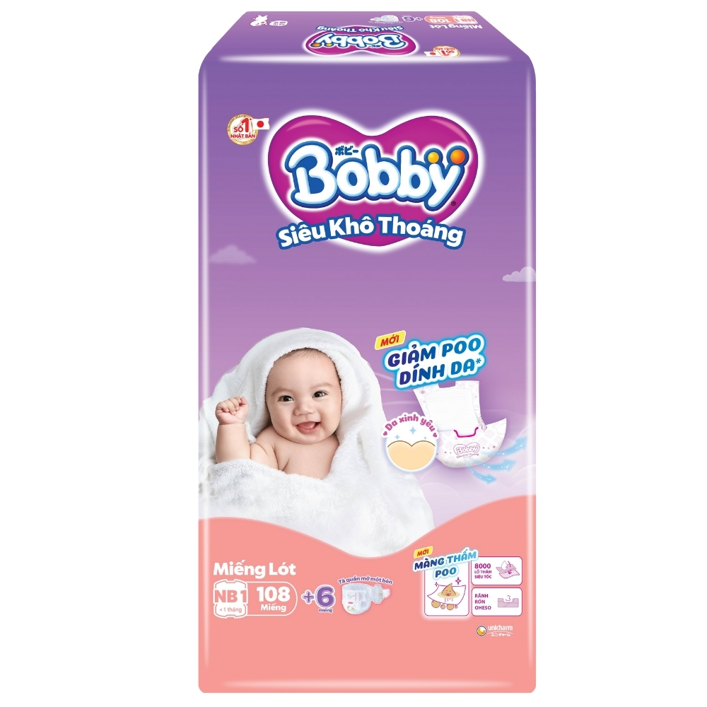 Miếng lót Bobby Newborn 1 108 miếng (Dưới 1 tháng tuổi)