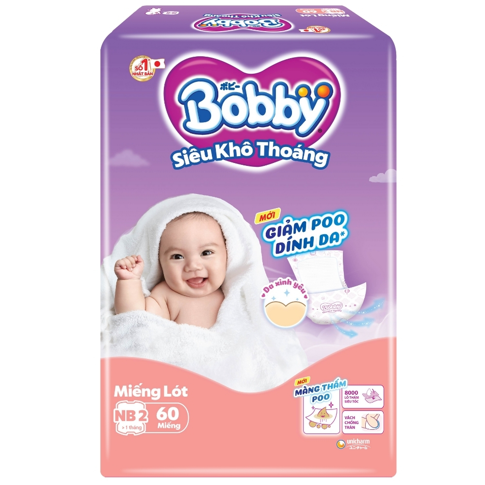 Miếng lót Bobby Newborn 2 60 miếng (Cho bé trên 1 tháng)