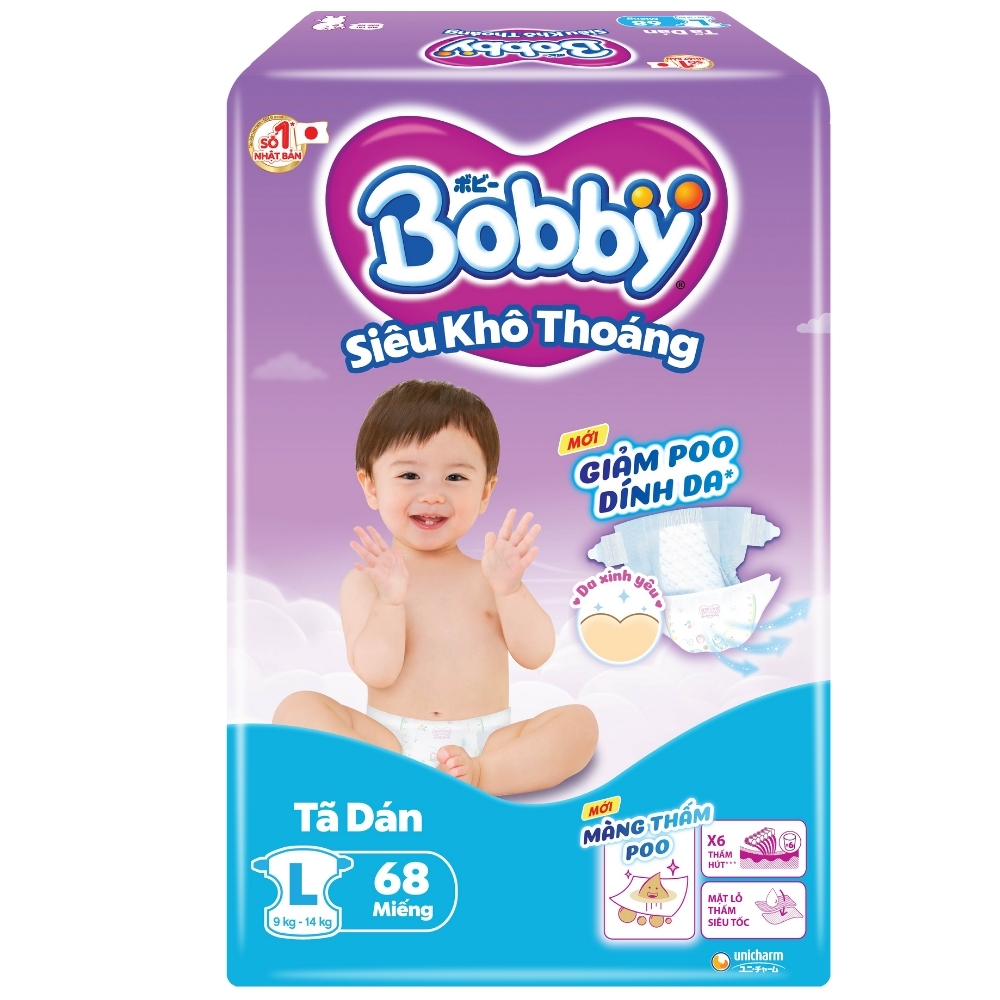 Bỉm - Tã dán Bobby size L 68 miếng (9 - 14kg)