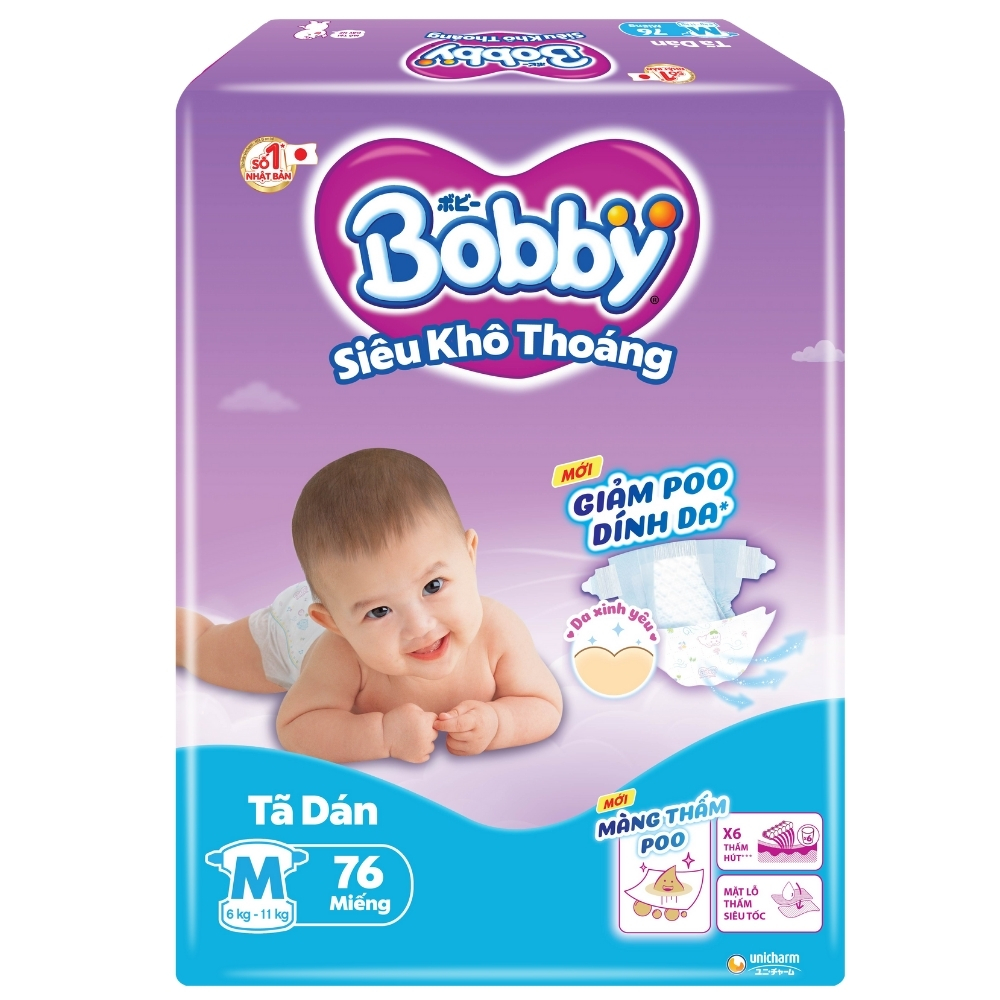 Bỉm - Tã dán Bobby size M 76 miếng (6 - 11kg)