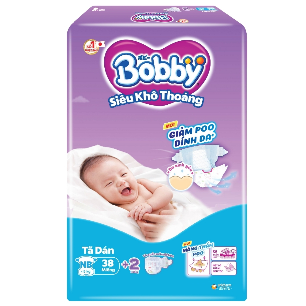 Bỉm - Tã dán Bobby size Newborn 38 miếng (Dưới 5kg