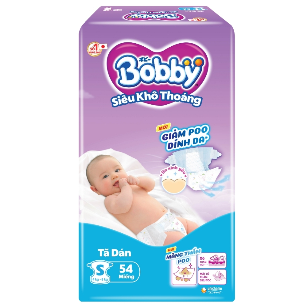 Bỉm - Tã dán Bobby size S 54 miếng (4 - 8kg)