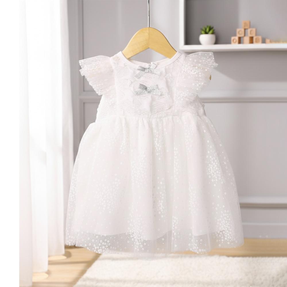 Váy bé gái sát nách nơ ngực Bibo's tutu hoa trắng