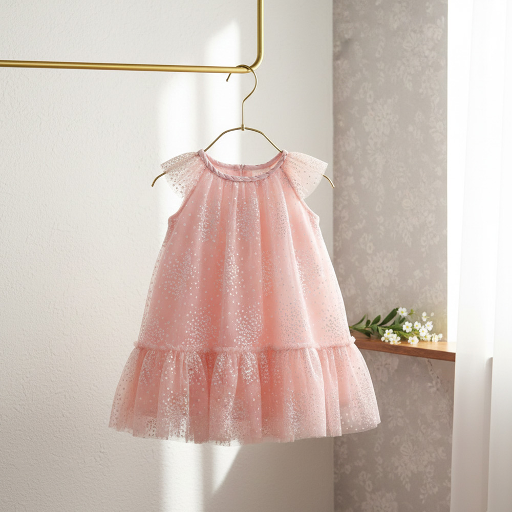 Váy bé gái tay bèo Bibo's tutu hồng hoa trắng