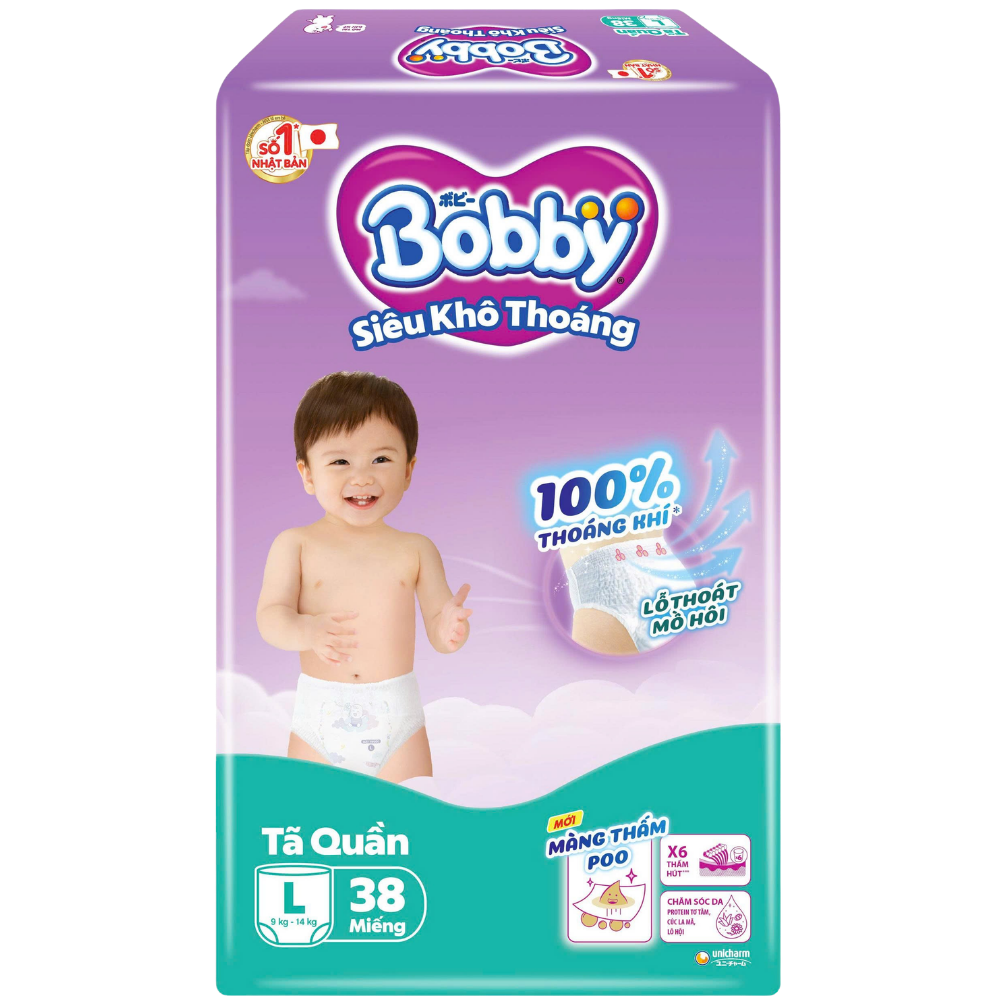 Bỉm Bobby quần size L38 miếng cho bé 9-13kg