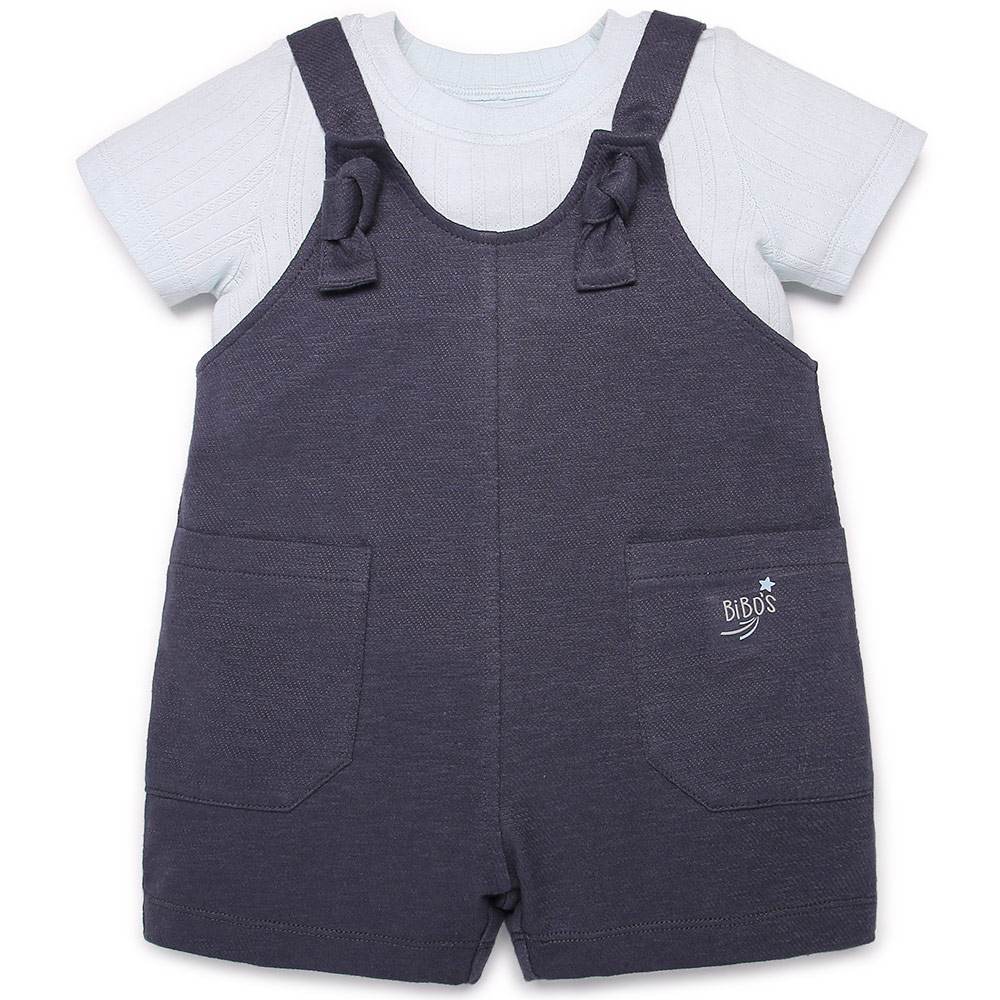 Set body yếm bé trai Bibo's xanh than mix áo
