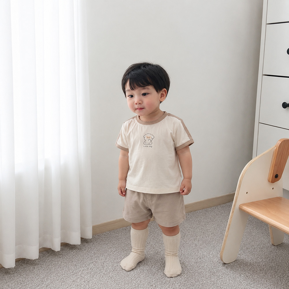 Bộ cộc tay bé trai Bibo's LV260 be phối nâu in cún