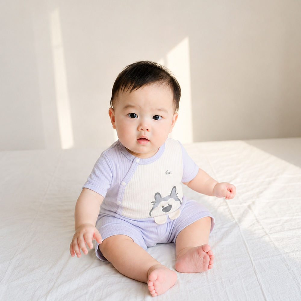 Bộ sơ sinh cài lệch Bibo's H100451 ghi xanh in cún