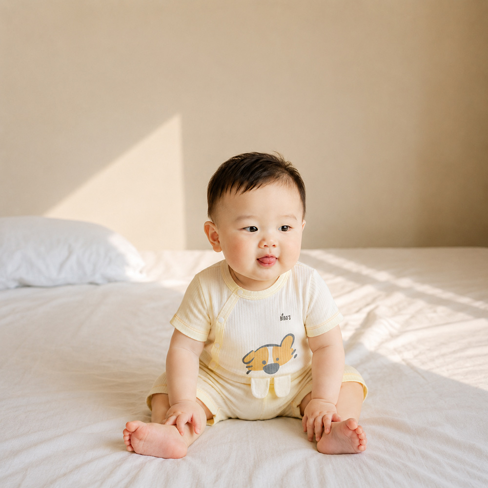 Bộ sơ sinh cài lệch Bibo's H100451 vàng in cún