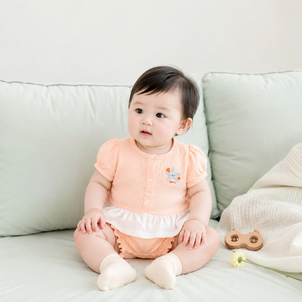 Bộ sơ sinh cài giữa bé gái in sao biển Bibo's H110400 hồng
