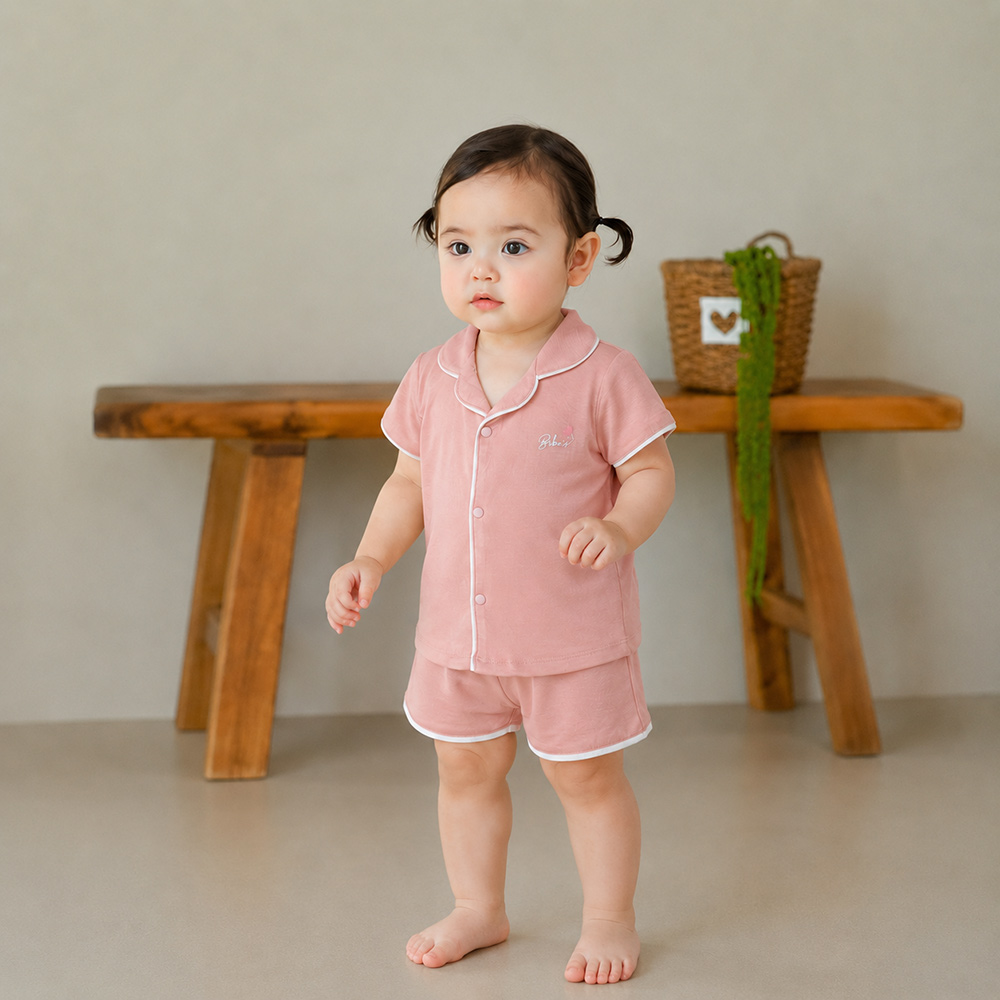 Bộ pyjama cộc tay bé gái Bibo's LV260 hồng đỗ