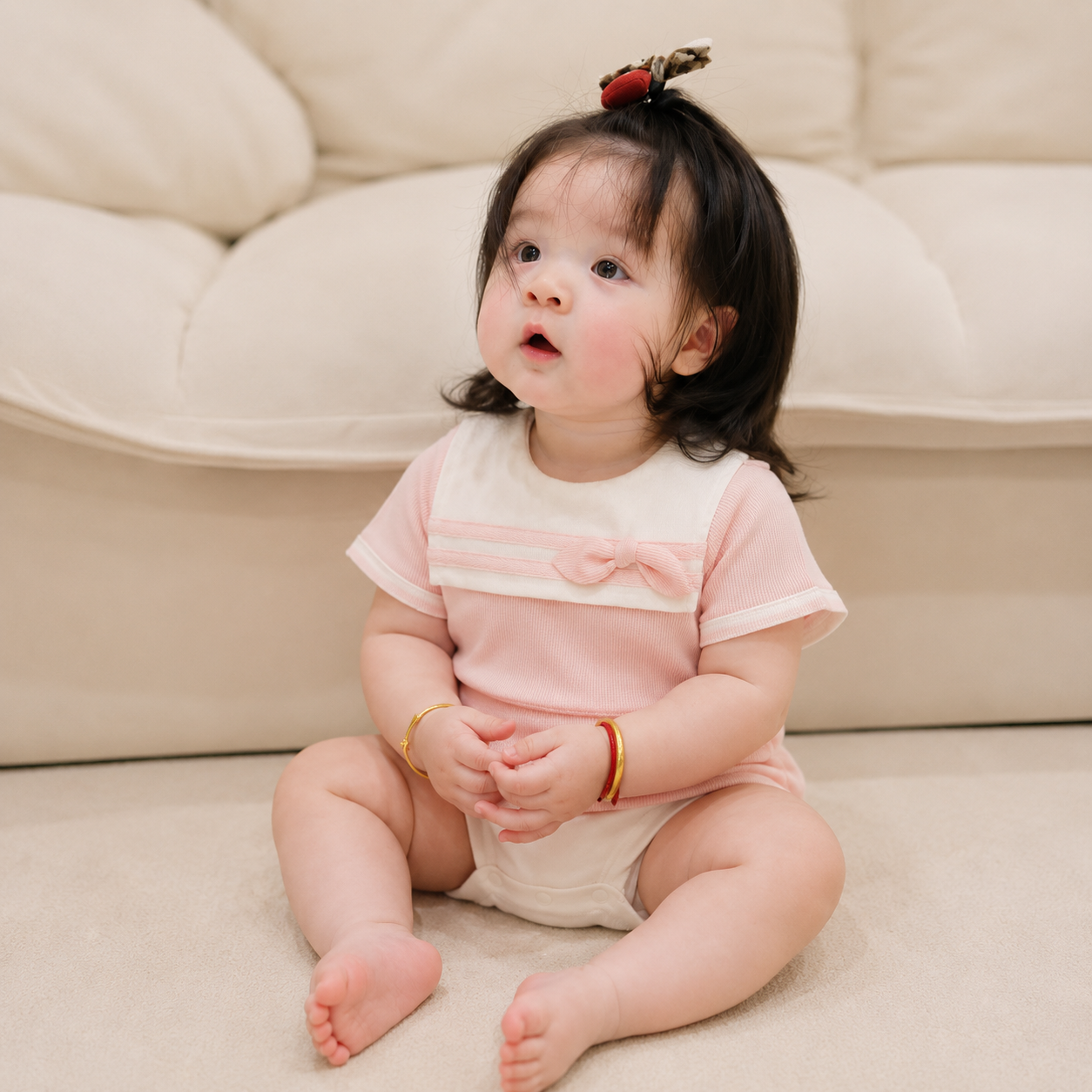Body đùi bé gái Bibo's HY397831 hồng cổ nơ tiểu thư
