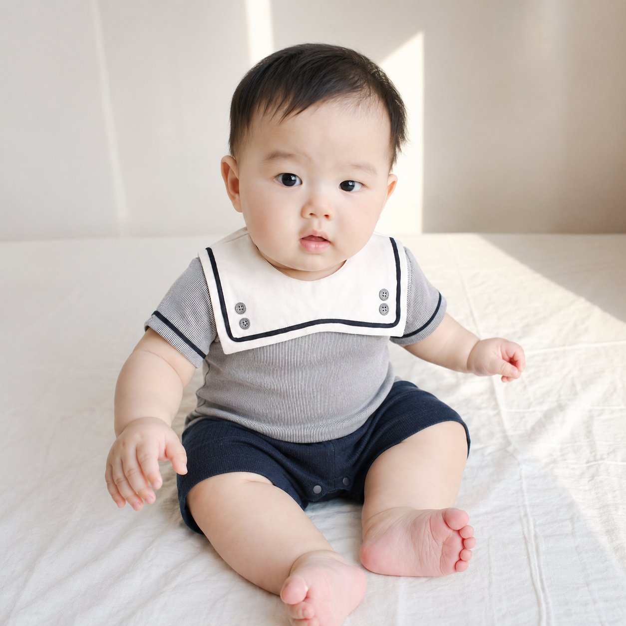 Body đùi bé trai Bibo's 1757 ghi cổ vuông thanh lịch