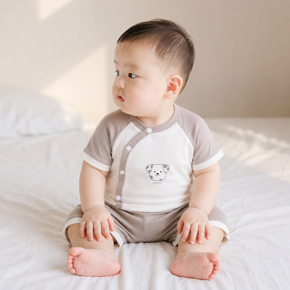 Bộ cộc cài lệch Bibo's rip 1757 ghi nhạt in cún