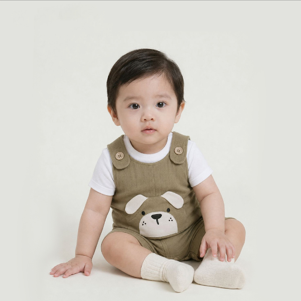 Set body đùi bé trai Bibo's xô rêu thêu cún mix áo