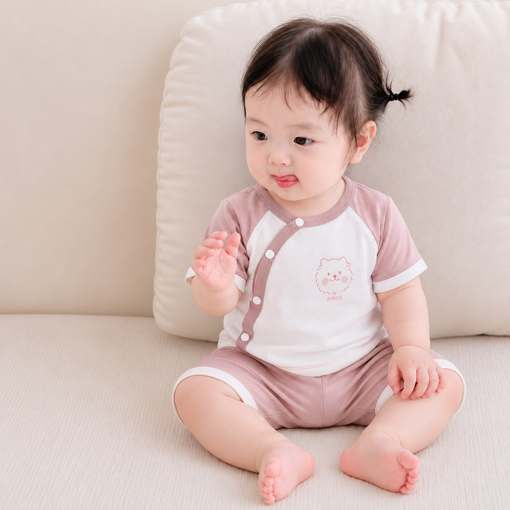 Bộ cộc cài lệch Bibo's rip 1757 hồng in cún