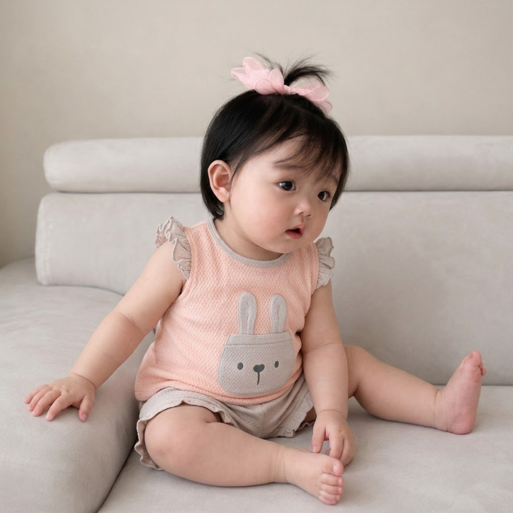 Bộ bé gái tay cánh tiên Bibo's H110400 hồng in hình thỏ