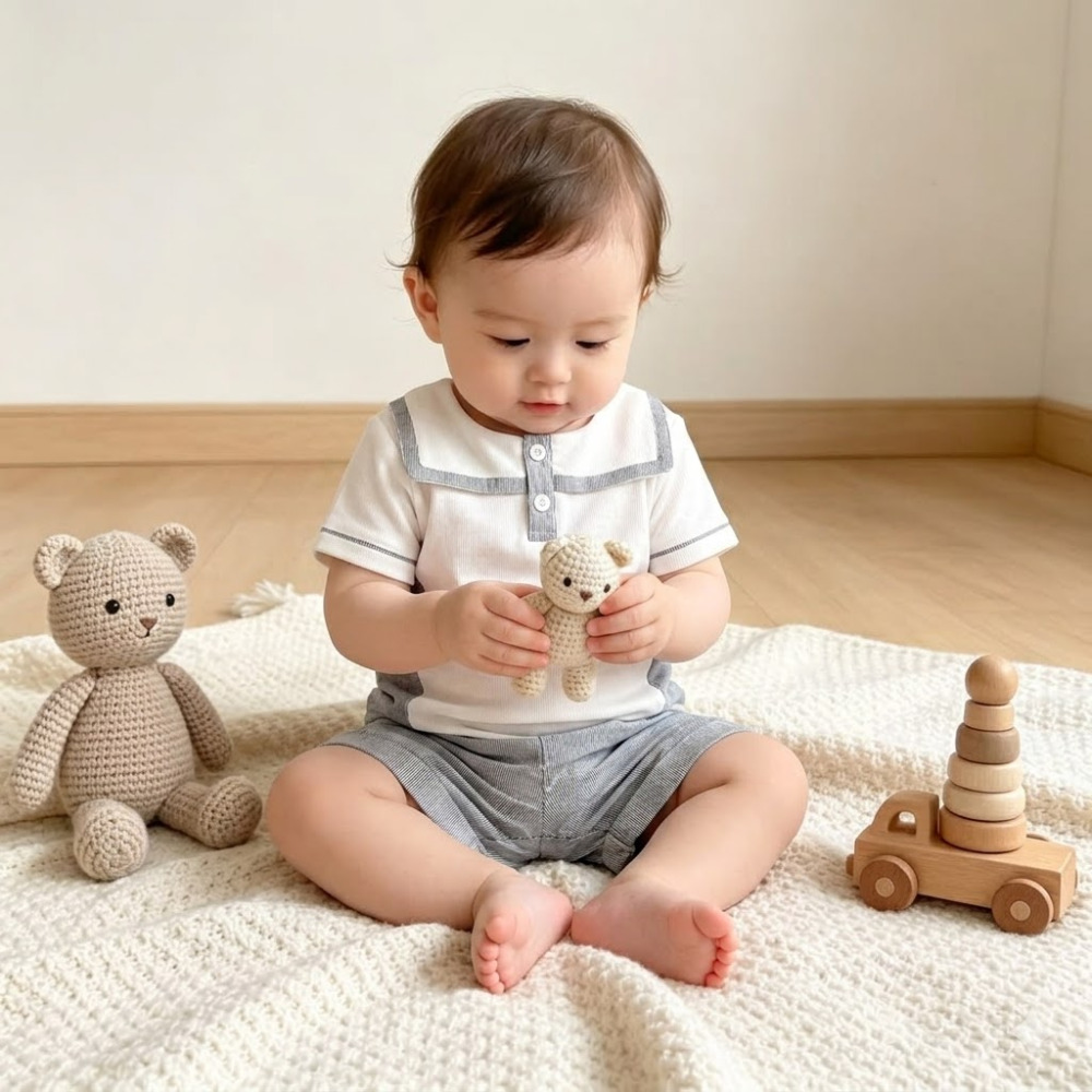 Bộ cộc bé trai Bibo's 1757 trắng phối ghi lịch lãm
