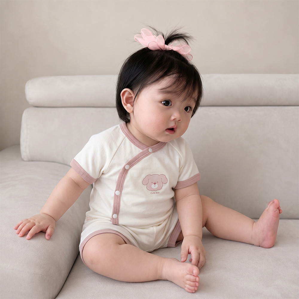 Bộ cộc cài lệch Bibo's LV260 trắng in cún