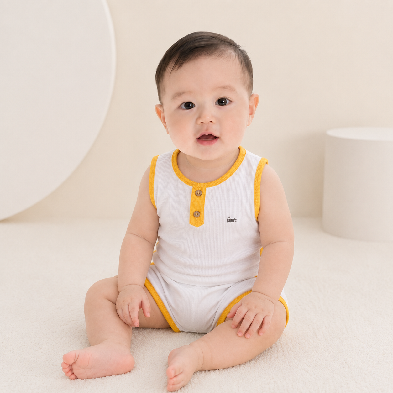 Bộ sát nách bé trai Bibo's HY 397831 trắng phối cam