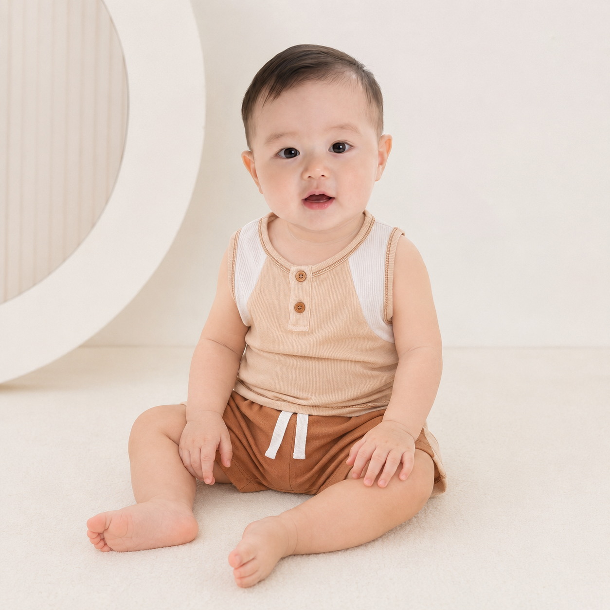 Bộ sát nách bổ trụ bé trai Bibo's HY be mix nâu