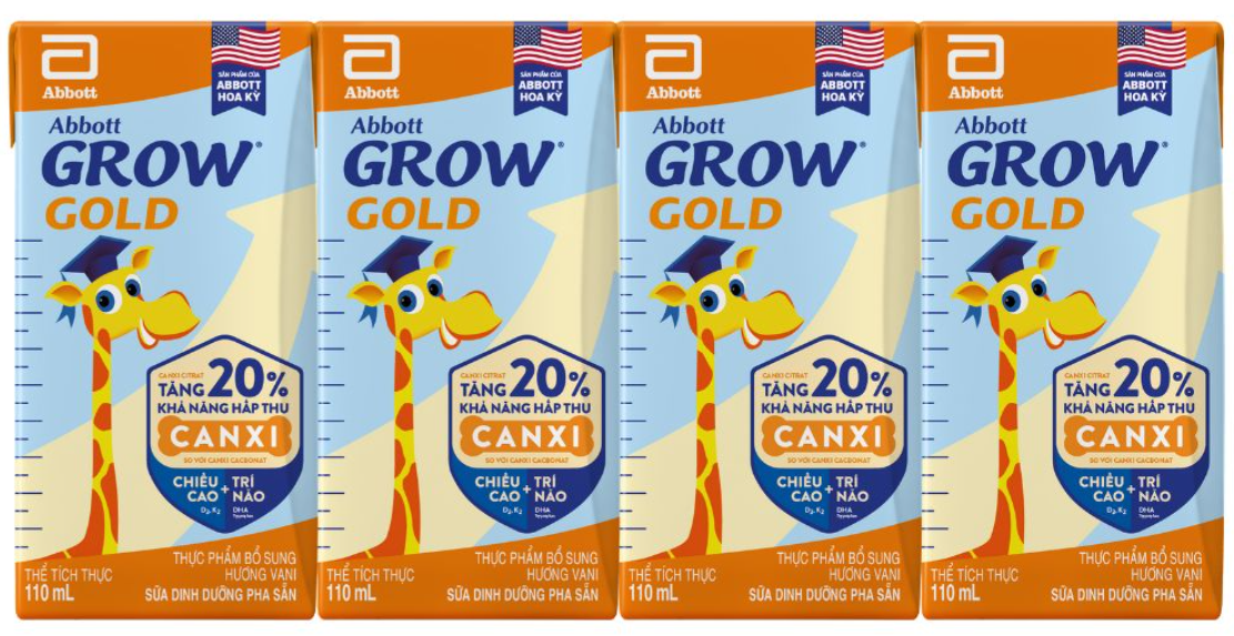 Thùng 48 hộp sữa Abbott Grow Gold hương vani 110ml