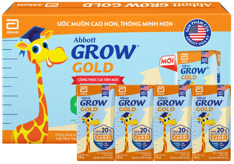 Thùng 48 hộp sữa Abbott Grow Gold hương vani 110ml