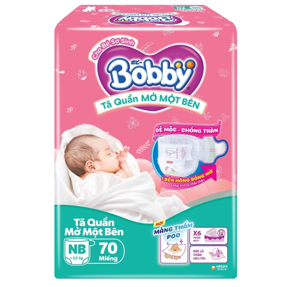 Bỉm - Tã dán Bobby size XS 70 miếng (Dưới 5kg)